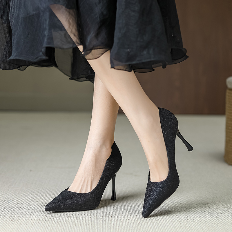 Black High Heels Women's Stiletto Heel New Sexy All-match Pointed Black Work Shoes Professional Single-layer Shoes Women's 969-CR1