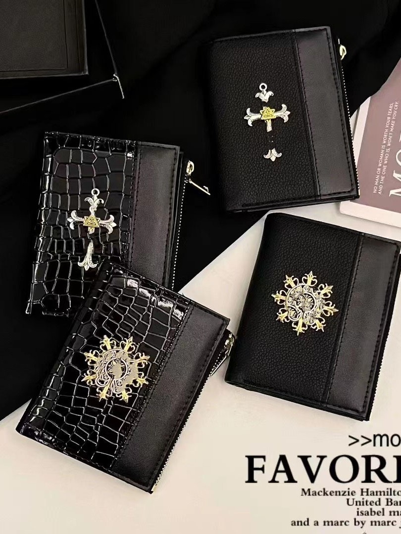 Factory Direct Stock P Brand New Triangle Micro-Label Short Clip Saffiano Cross Pattern Hardware Card Holder Wallet