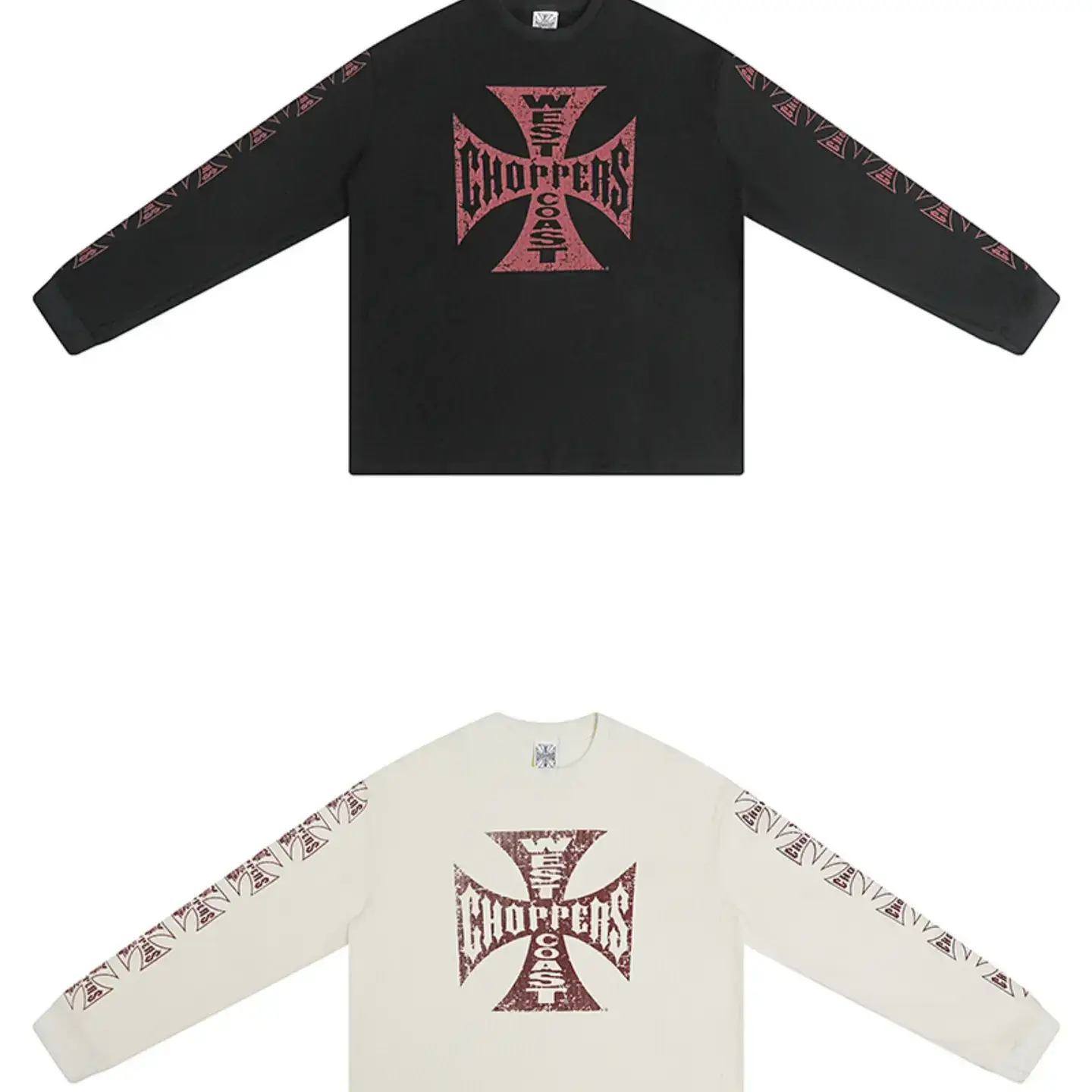 2025 Autumn and Winter New European and American Trendy Brand Iron Cross Printed Waffle Sanskrit Long-Sleeved Men's and Women's Same Style One Piece Wholesale