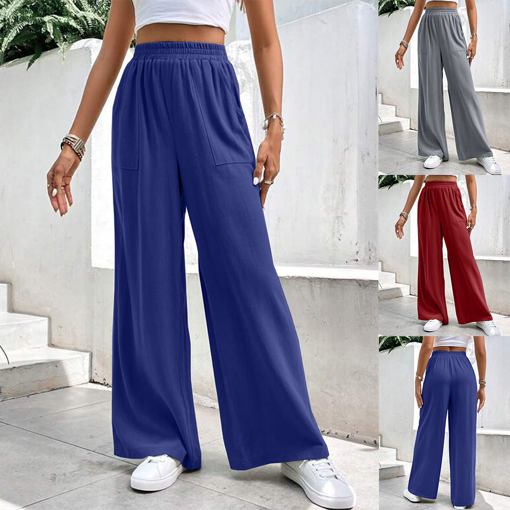 European and American cross-border 2024 foreign trade new Women's Mid-waist straight pants loose sports solid color pocket casual trousers for women