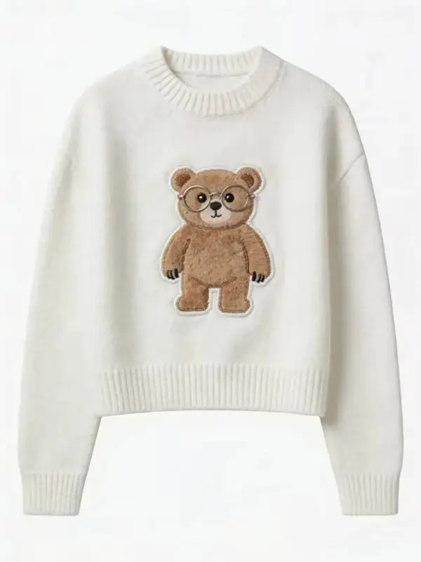 Cotton-Blend Crewneck Sweater 808眼镜咖色外套熊 P