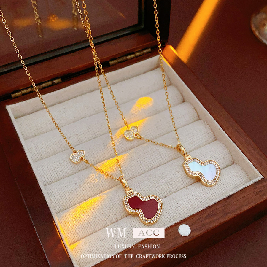Titanium Steel Stainless Steel Gourd Pendant Necklace New Chinese Style National Fashion Retro Clavicle Chain All-match High-end Fashion Necklace
