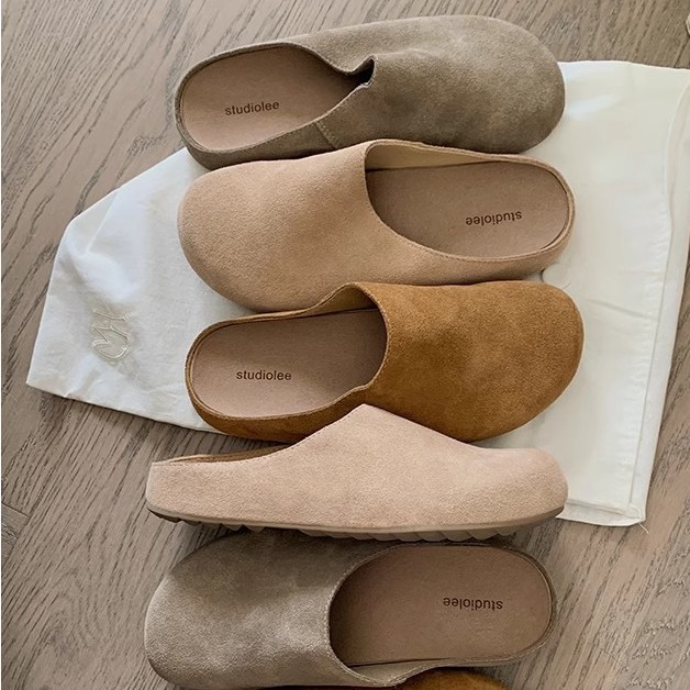 Vintage Row Style Burken Shoes Half-Slip 2024 Early Autumn New Relaxation Anti-Velvet Toe-Wrapping Lazy Non-Slip Half Slippers