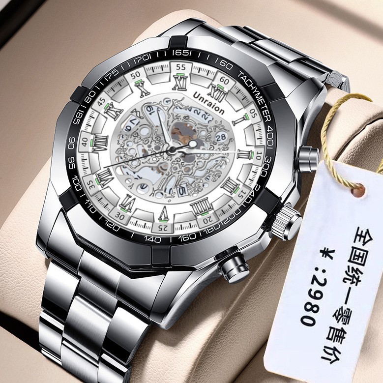 genuine goods automatic movement watch men's hollow calendar waterproof luminous non-mechanical watch tide manufacturers a generation of hair