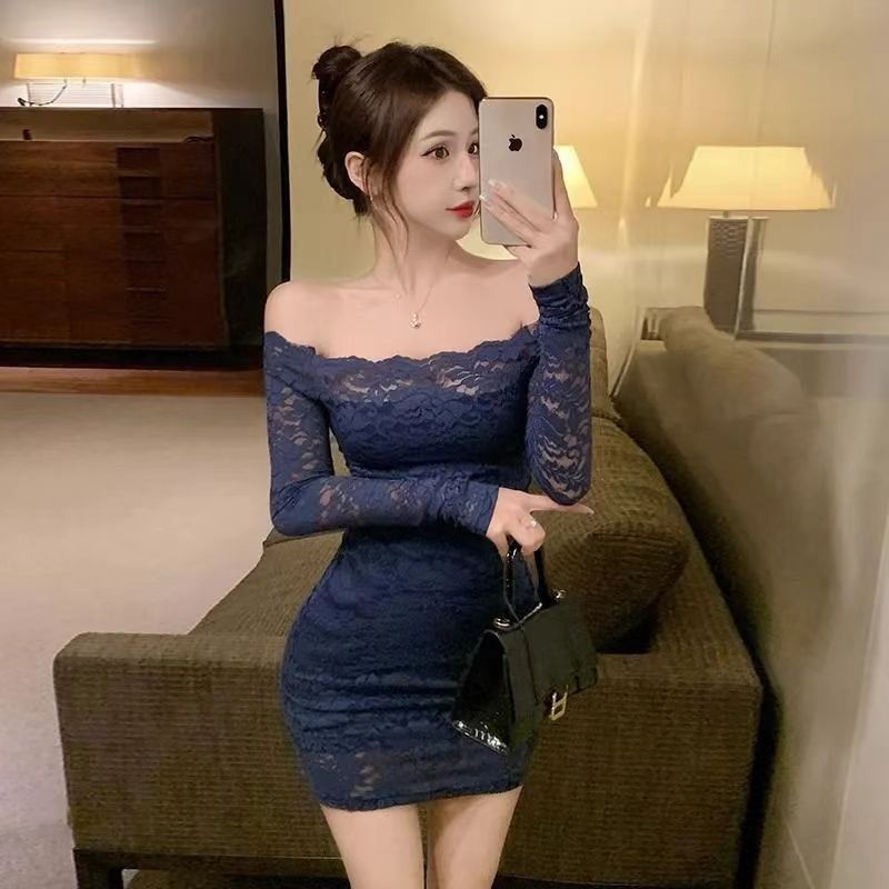 Tiffi's New Pure Desire Style One-Shoulder Dress, Tight-Fitting Hip-Hugging Short Skirt, Sexy Plus-Size Lace Nightgown for Women