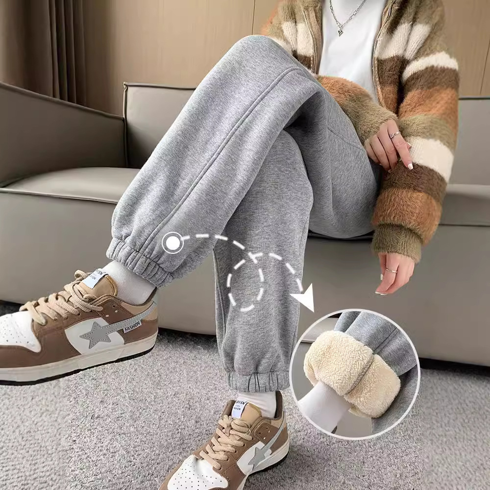 2025 New Style Lamb Wool Jogger Pants for Women, Autumn and Winter Slimming Casual Fleece-Lined Thickened Petite Sweatpants for Women
