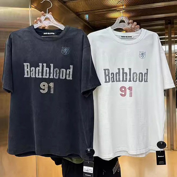 South Korea badblood BCAC Series American Style Retro Loose T-Shirt Women's Washable Staged Printed Short-sleeved Top