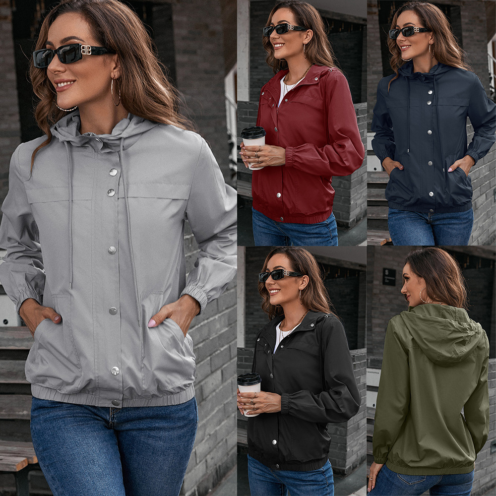 Amazon Foreign Trade Hooded Raincoat Outdoor Sports Mountaineering Suit Windbreaker Jacket Waterproof Jacket Coat Women