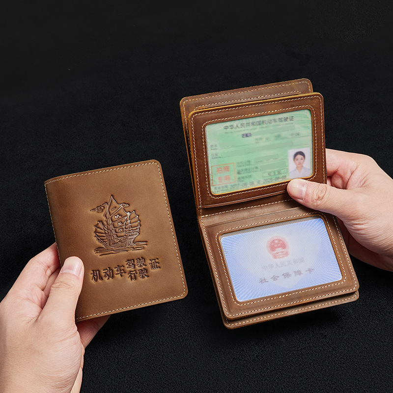 Anti-Theft Card Holder for Cross-Border Trade, First-Layer Cowhide Card Case for Men, Genuine Leather Waterproof Driver's License and Vehicle Registration Card Holder