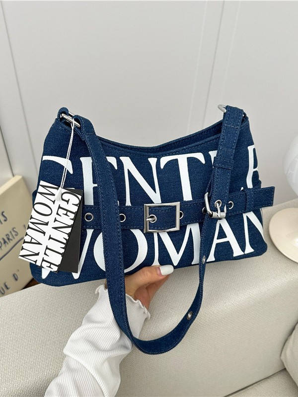 Gentlewoman Colorful Letter Denim Underarm Bag 2026 New Crescent Bag Versatile Shoulder Bag Trendy
