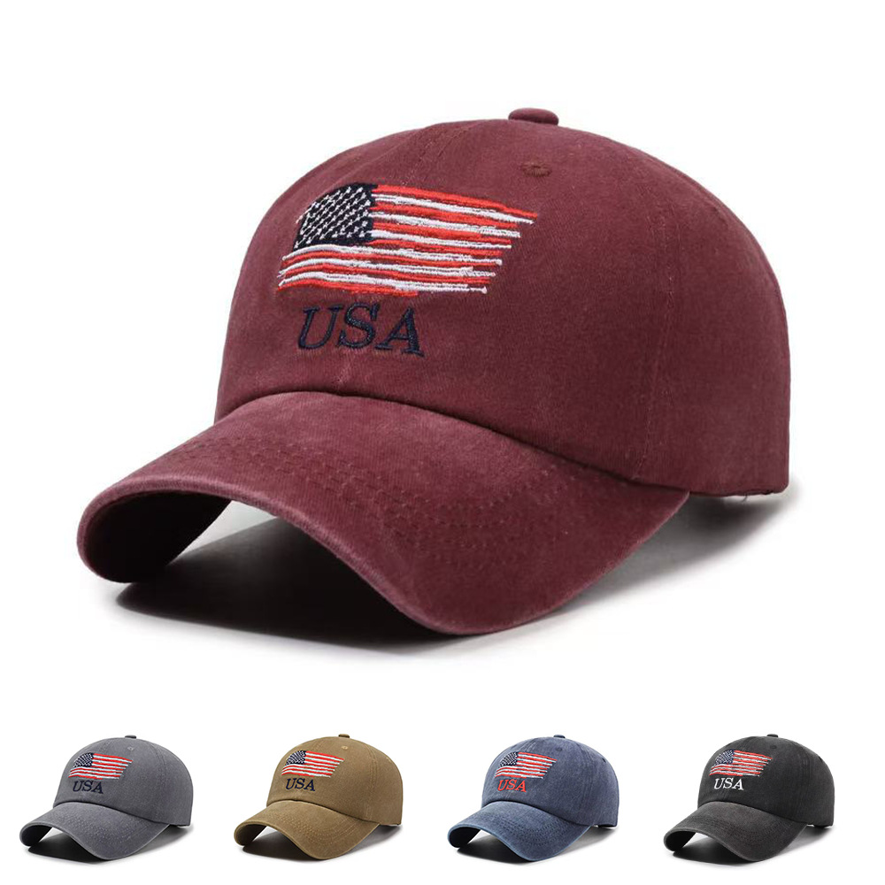 Cross-Border Hats European and American Washed Denim Baseball Cap American Flag Personalized Baseball Cap Embroidered Usa Embroidered Baseball