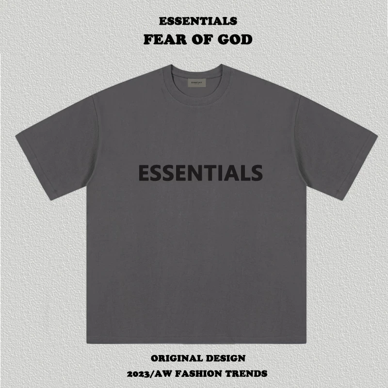American fashion brand FOG double line Essentials chest letter silicone 3D three-dimensional round neck short sleeved T-shirt for men and women