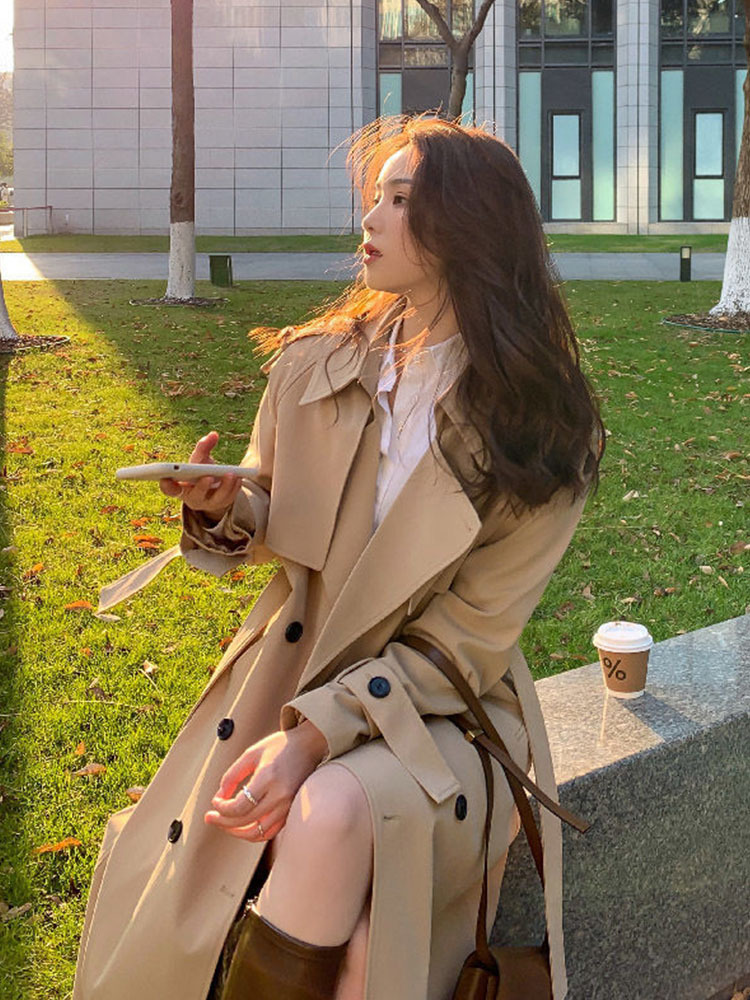 Windbreaker Jacket for Women 2026 Spring and Autumn New Korean Style Suit Collar Mid-Length Jacket Loose Fit Stylish Coat