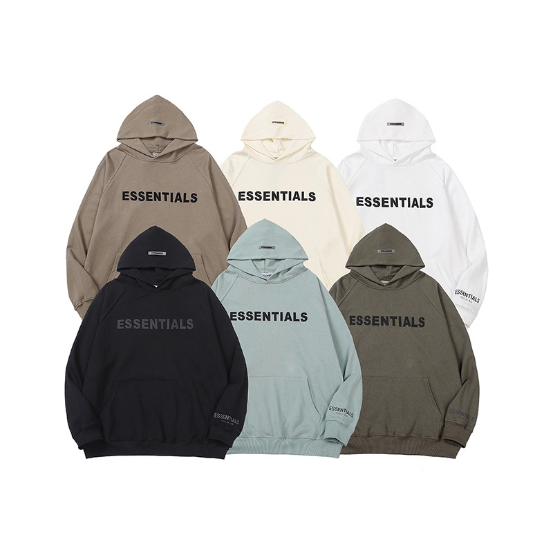 European and American Trendy Brand Multi-Line Essentials Laminated Letters Hooded Terry Thin Sweatshirt for Men and Women
