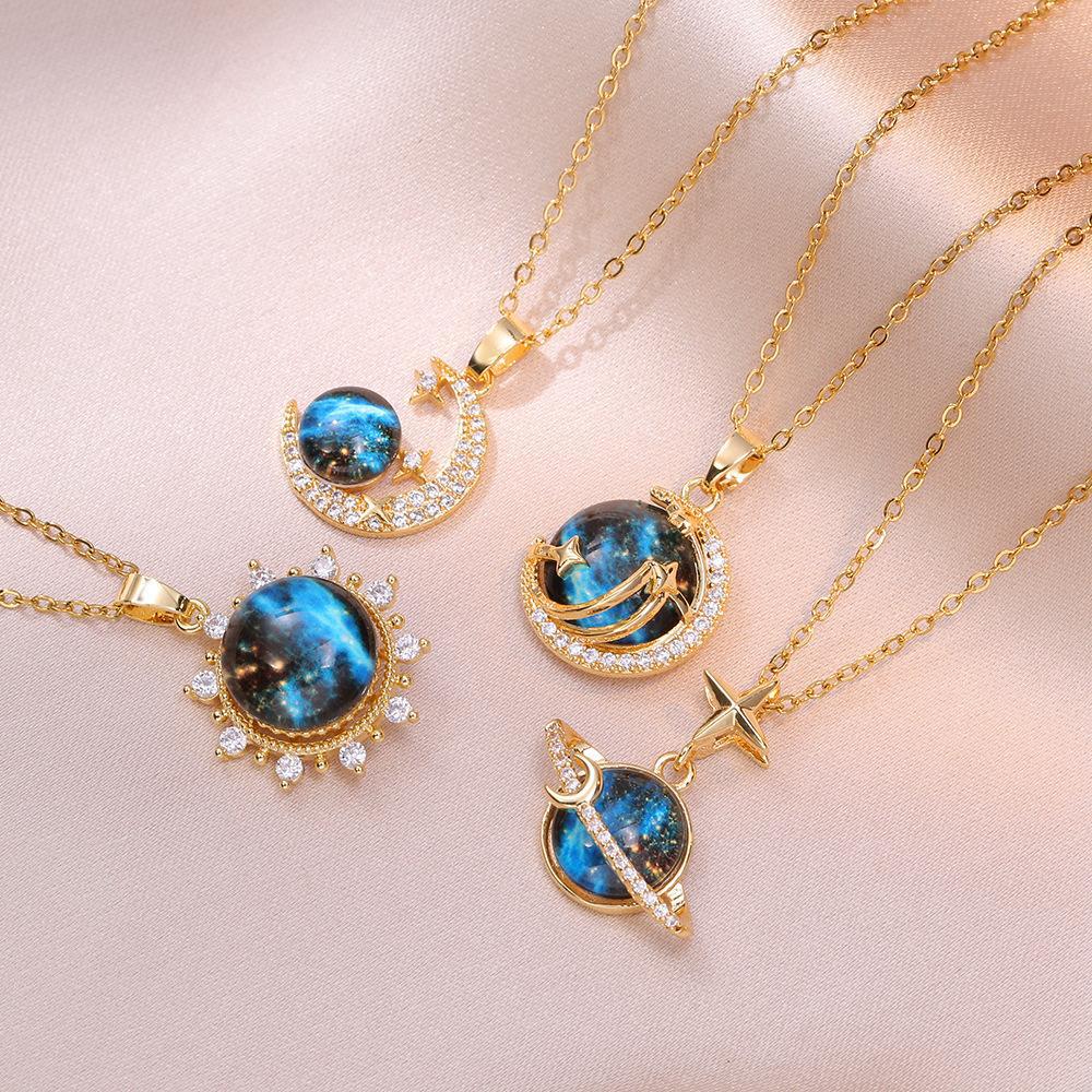 European and American Style Dreamy Planet Necklace, Light Luxury, High-End Feel, Super Fairy-Like Planet Titanium Steel Non-Fading Clavicle Chain Jewelry Wholesale