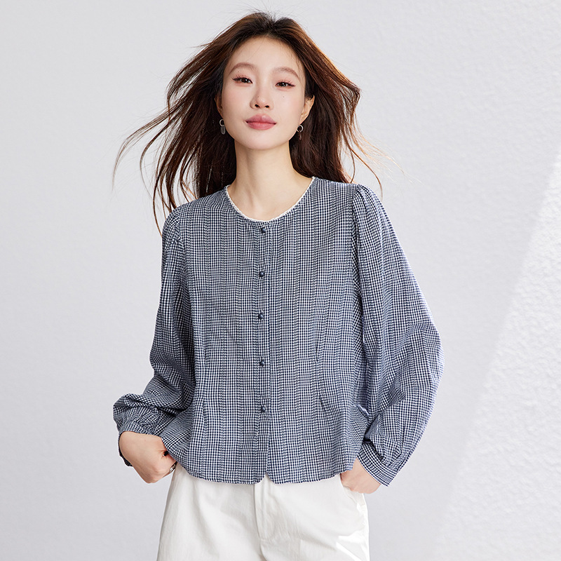 2026 Spring New Design Pure Cotton Plaid Shirt, Age-Reducing Loose Retro French Classic Versatile Top for Women