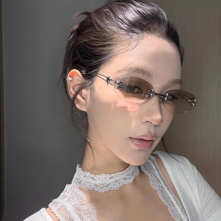 Retro Frameless Oval Metal High-End Mesh Mercury Gm Sunglasses Y2K Asian European and American Sexy Style Sunglasses