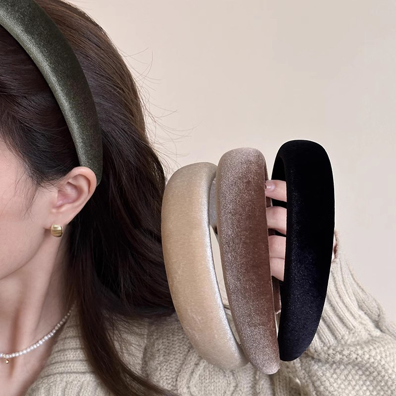 South Korea Sweet Wide-brimmed Velvet Headband Women's 2024 New High-grade Headband Autumn and Winter High Cranial Thick Sponge Hair Accessories
