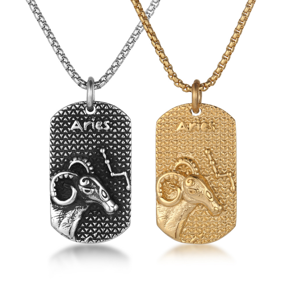 Aries Necklace Twelve Constellation Korean Trendy Men's Titanium Steel Pendant Woolen Chain Personalized Military Brand Accessories