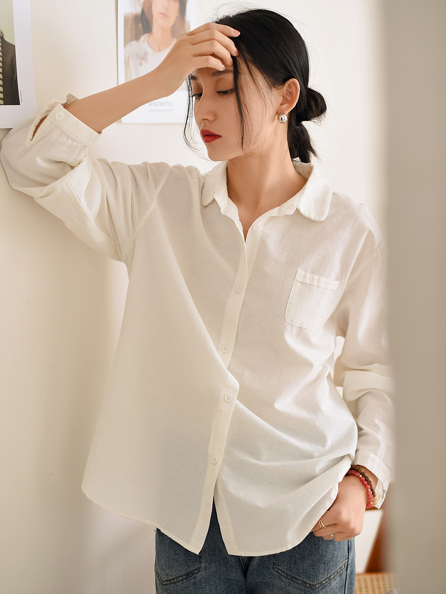 Women's 2023 autumn new white shirt women loose casual versatile women's shirt literary blouse wholesale