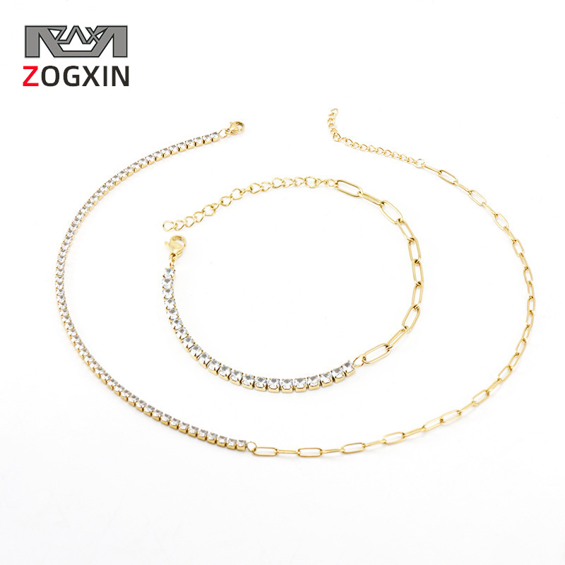 Cross-border European and American fashion stainless steel diamond necklace women 18K gold fashion titanium steel clip bracelet bracelet women