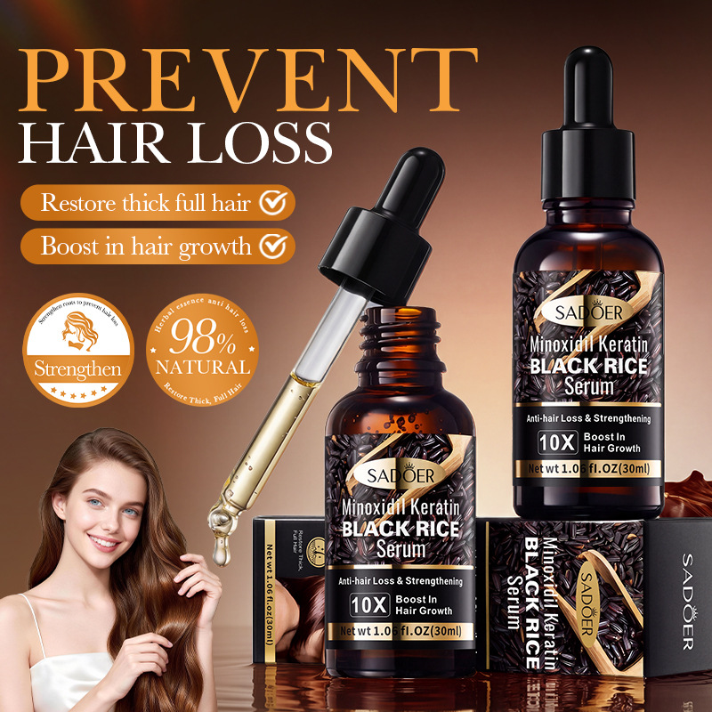 Cross-Border Anti-Hair Loss and Hair Strengthening Essence Processing Sadoer Minoxidil Keratin Black Rice Hair Care Foreign Trade Wholesale