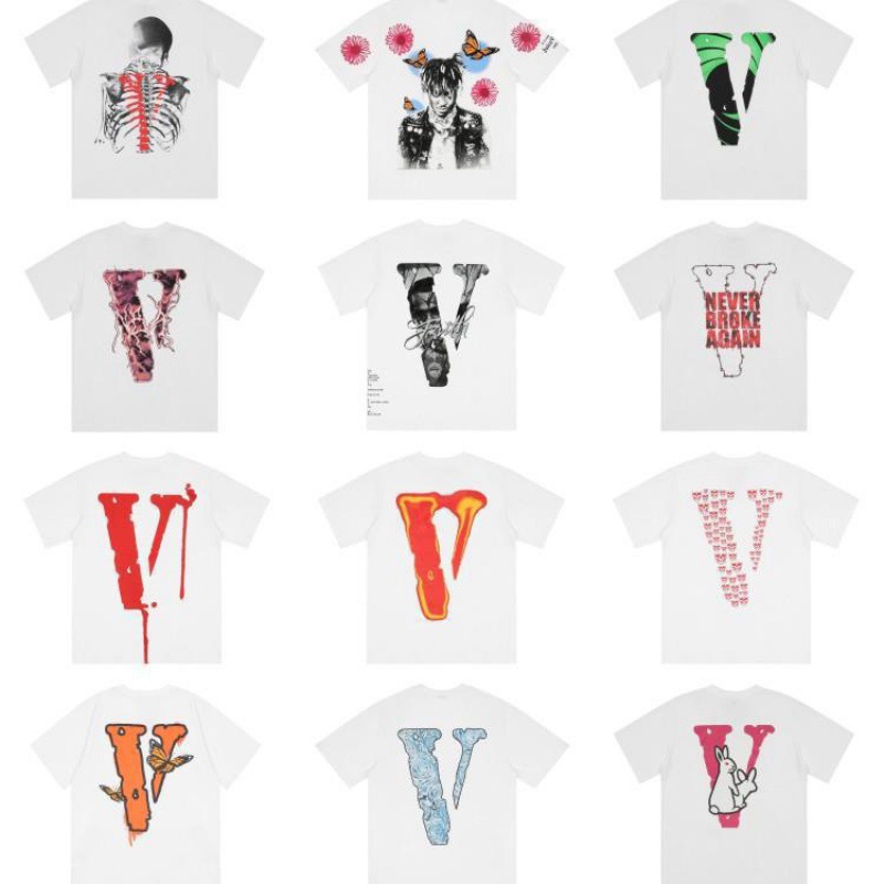 Spot High Street Big V Butterfly Letter Skull Skeleton Limited Big V Casual Collection Short-Sleeved T-Shirt for Men and Women