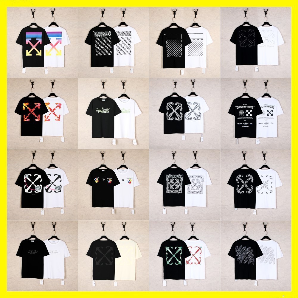 Correct Version of Off24 New Ow Trendy Brand Rainbow Gradient Arrow Twill Paisley Graffiti Short-Sleeved T-Shirt Couple Wear