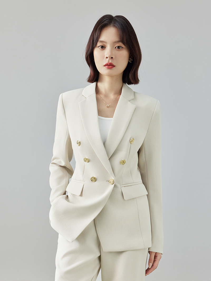 Autumn Blazer for Female College Students, White Interview Formal Wear, Professional High-End Style, Waist-Cinching for Petite Women