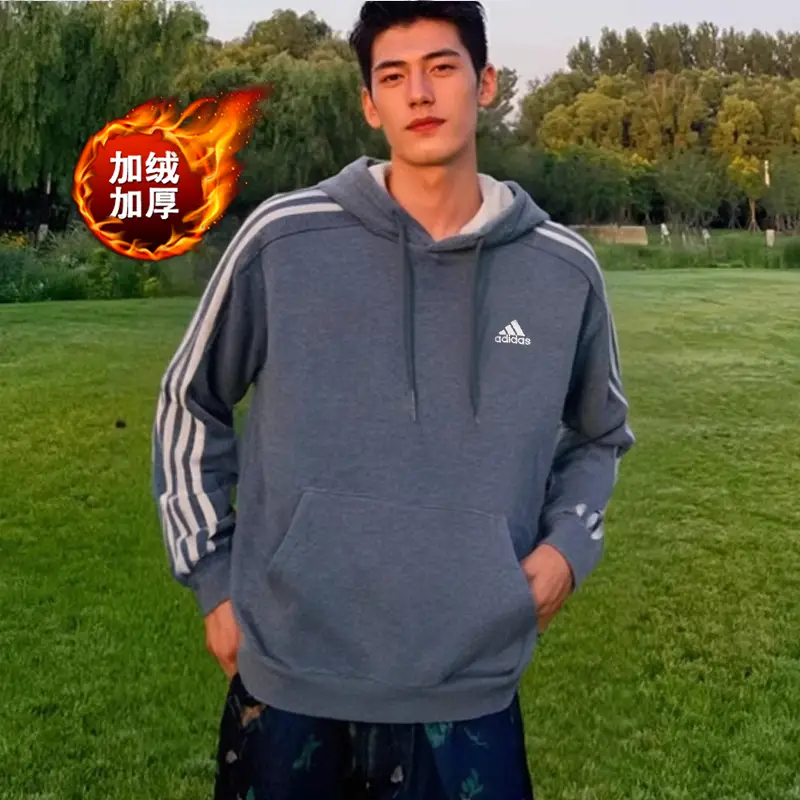 Adidas Velvet Sweatshirt Men's Autum New arrival Heattech Hoodie Plus size Sportswear Loose Three Stripes Outwear