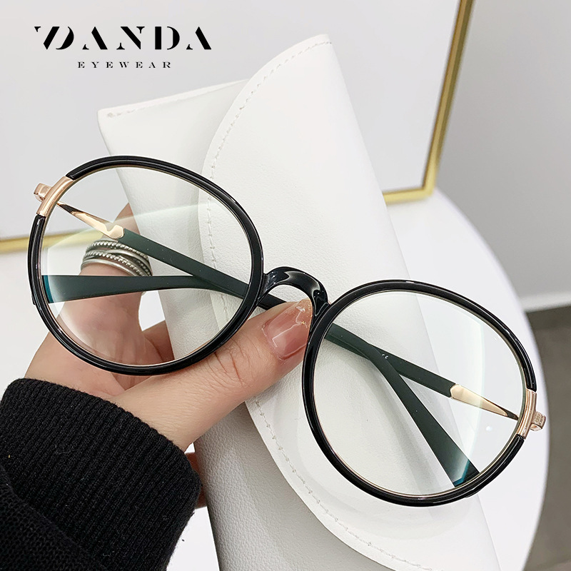 Tj881 Round Frame Retro Anti-Blue Light Glasses Women's Fashion Flat Glasses High Quality Popular Same Style Myopia Glasses Frame