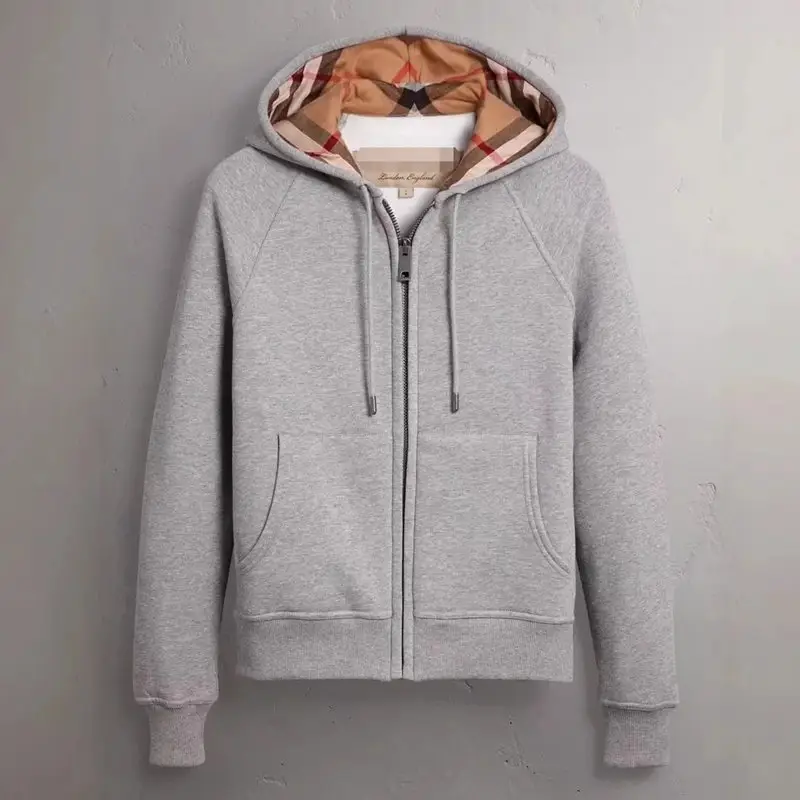Burberry Check Lined Zip Hoodie Grey
