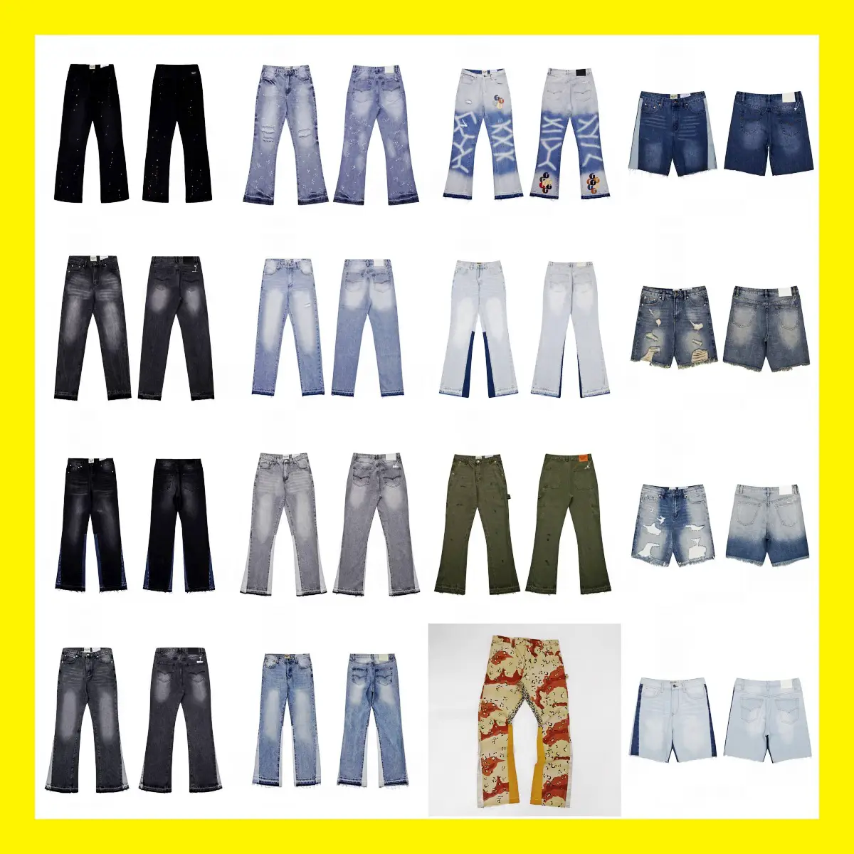 Foreign Trade Wholesale Trendy Brand Gallery Dept Retro Distressed Splash-Ink Jeans High Street Straight Wide-Leg Pants for Men