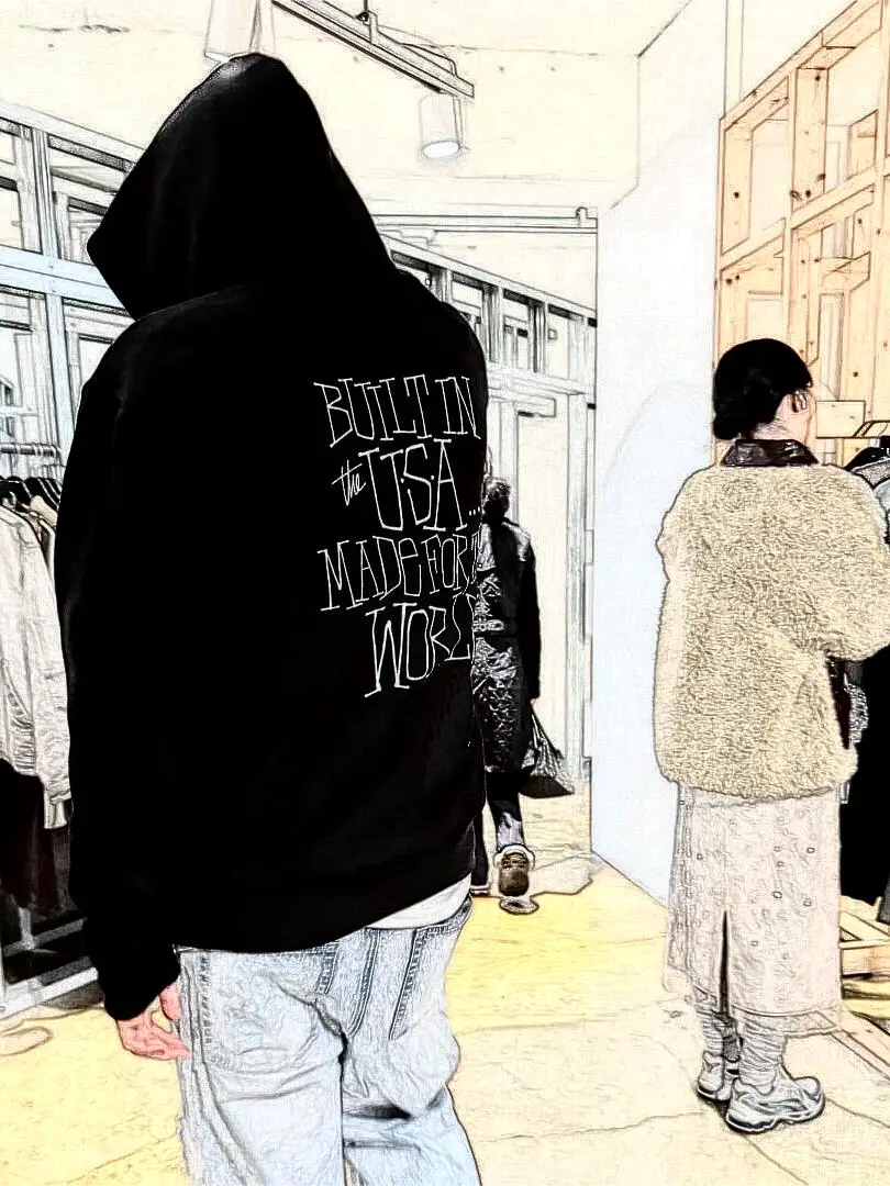 Fw24 Built in Usa Hoodie with Graffiti Words on the Back English Logo Fleece-lined Hooded Sweatshirt Hoodie