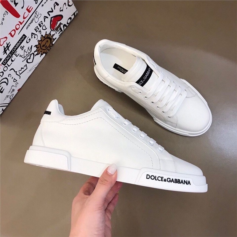 European DG New Men's Shoes Genuine Leather Trendy Men's Lace-up Sneakers Breathable Fashion Casual White Shoes Sports