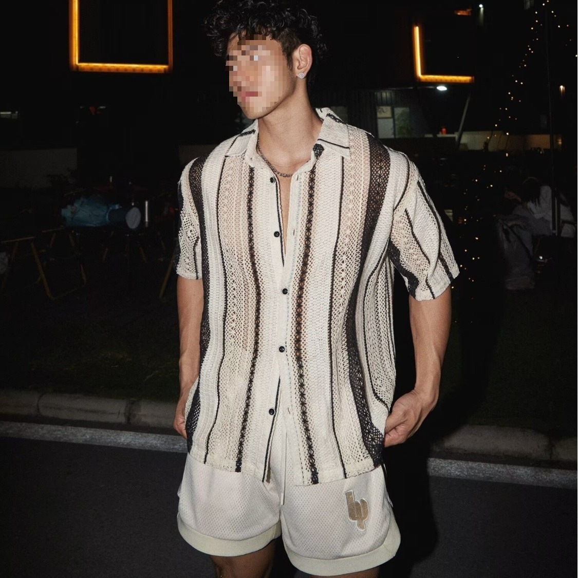 2026 New American-Style Summer Textured Hollow-Out Short-Sleeve Shirt for Men, Retro Trendy Brand Couple's Casual Half-Sleeve Shirt