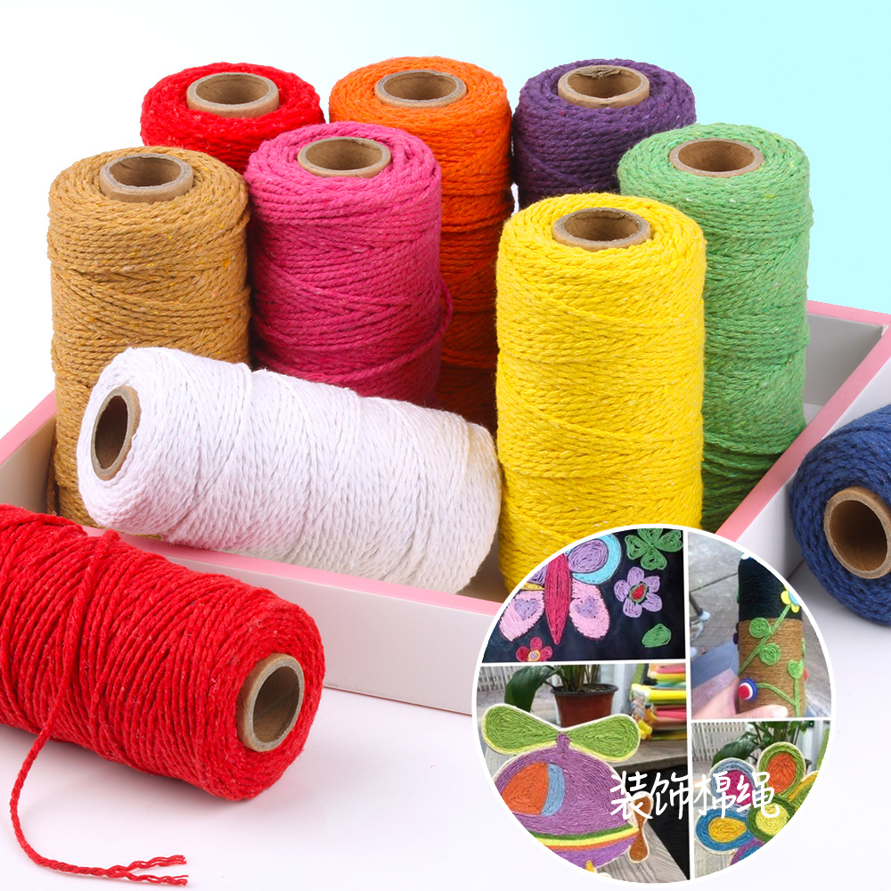02 Colorful 2mm Colored Cotton Rope 3mm Thick Decorative Rope DIY Colorful Cotton Thread Rope Handmade Weaving DIY Cross-Border