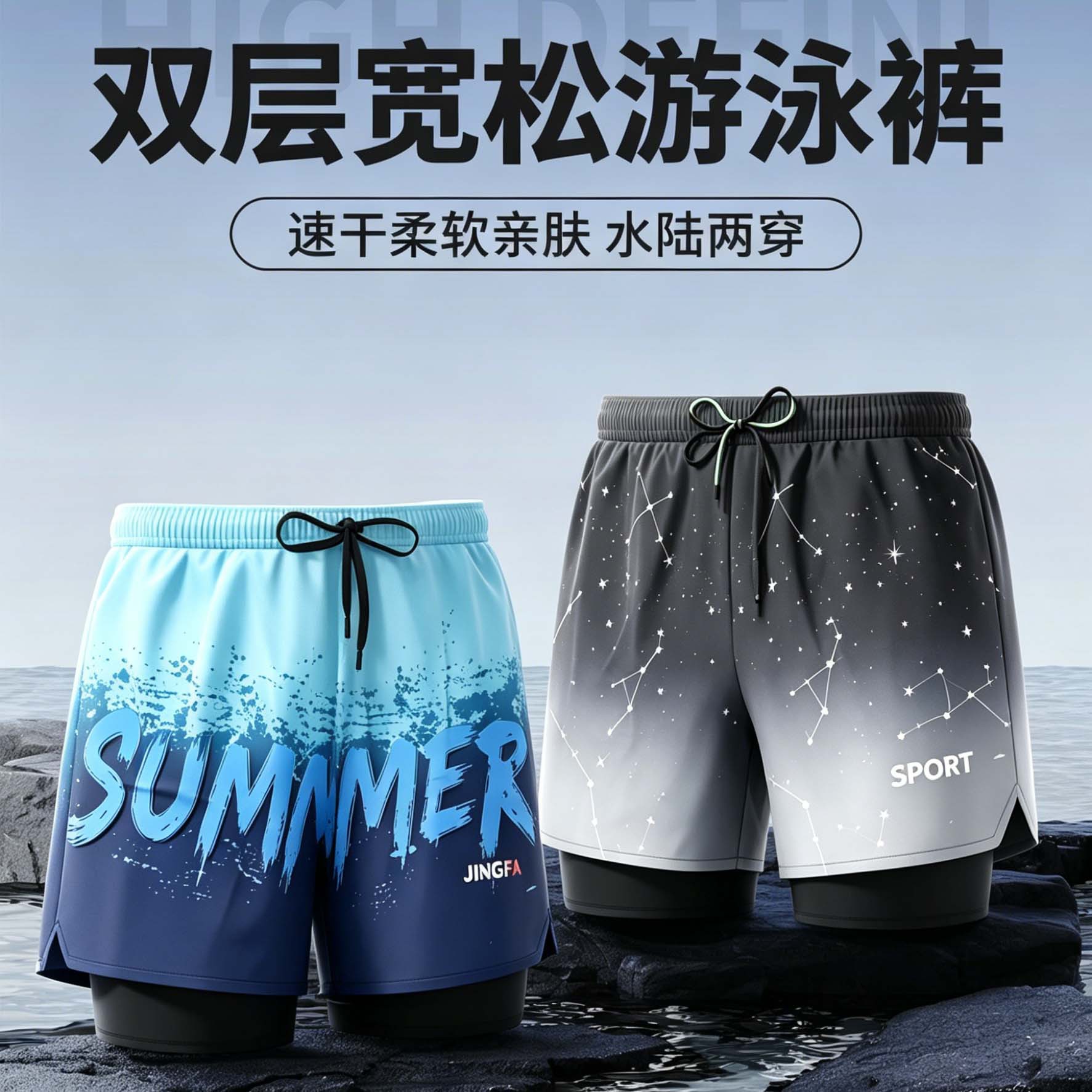 Cross-Border Exclusive Supply of Men's Swimming Trunks, Double-Layer, Extra Large, Anti-Embarrassment, Men's Swimming Briefs, Boxer-Style, for Summer