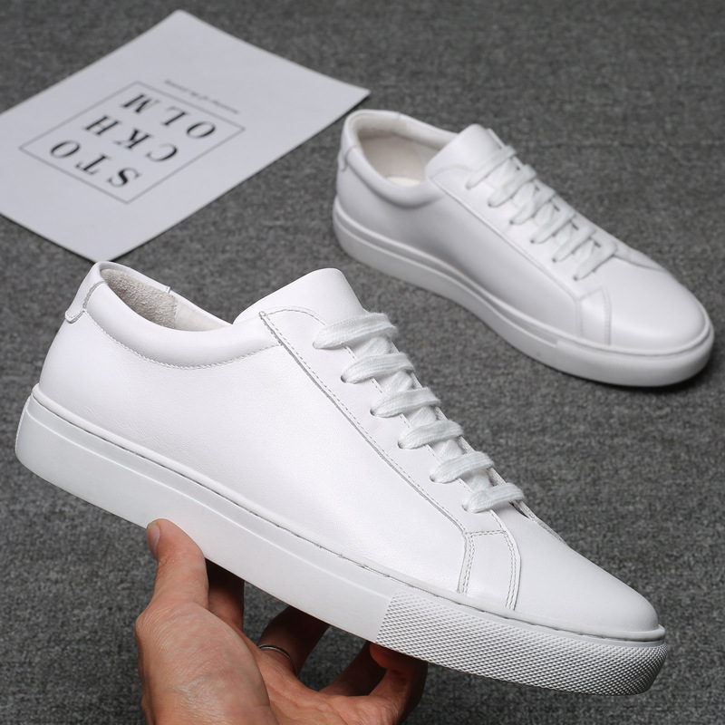 European Station Sneakers Men's Leather Cowhide Men's Casual Leather Shoes Thick-soled White Shoes Korean Style Trendy Shoes All-match White Shoes QC-foto från 1688 på Qualit.ly