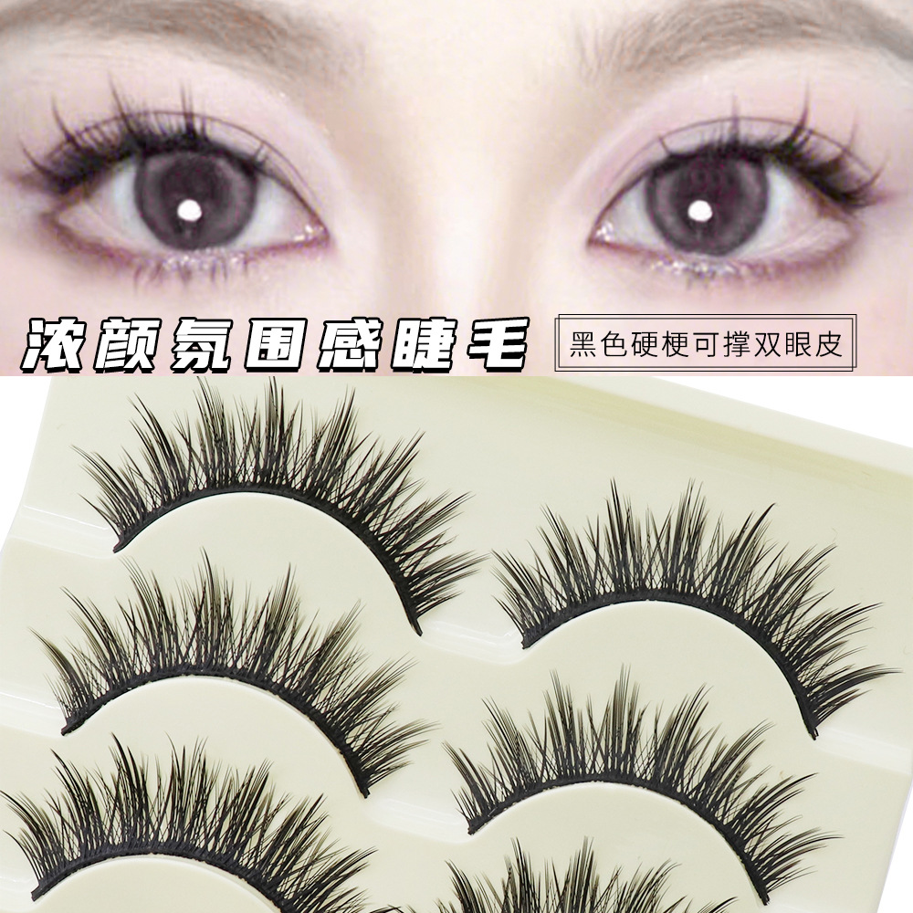 R8 Cartoon Barbie Eyes False Eyelashes Slim Long Thick Curled Double Eyelashes Black Hard Stem Entire Mirror Eyelashes