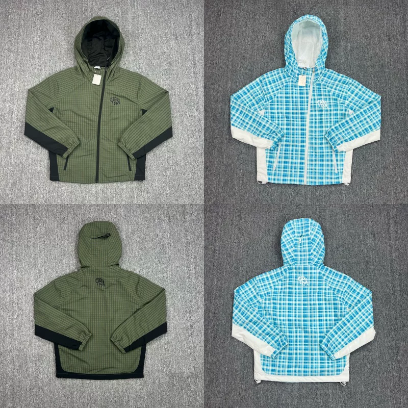 Mertra plaid slanted zipper hooded windbreaker for men and women, loose contrasting color splicing, spring and autumn windproof jacket jacket jacket