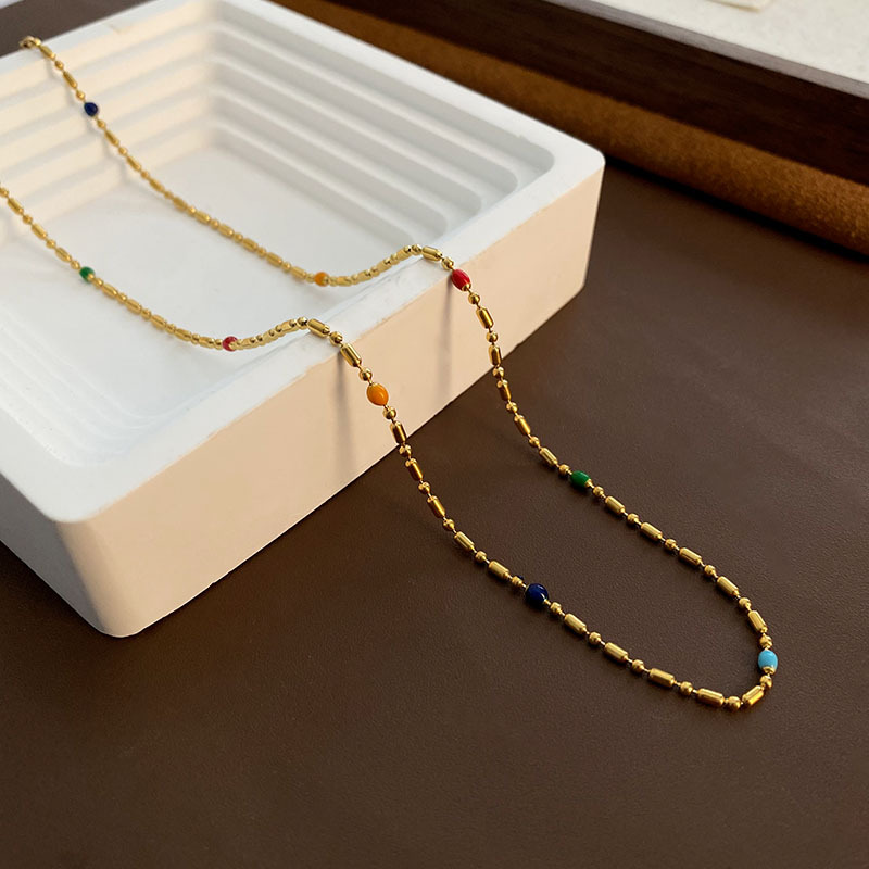 Painting Oil Light Luxury Explosive Titanium Steel Not Easy to Fell Collarbone Chain Women's All-match Niche Design New Necklace Jewelry