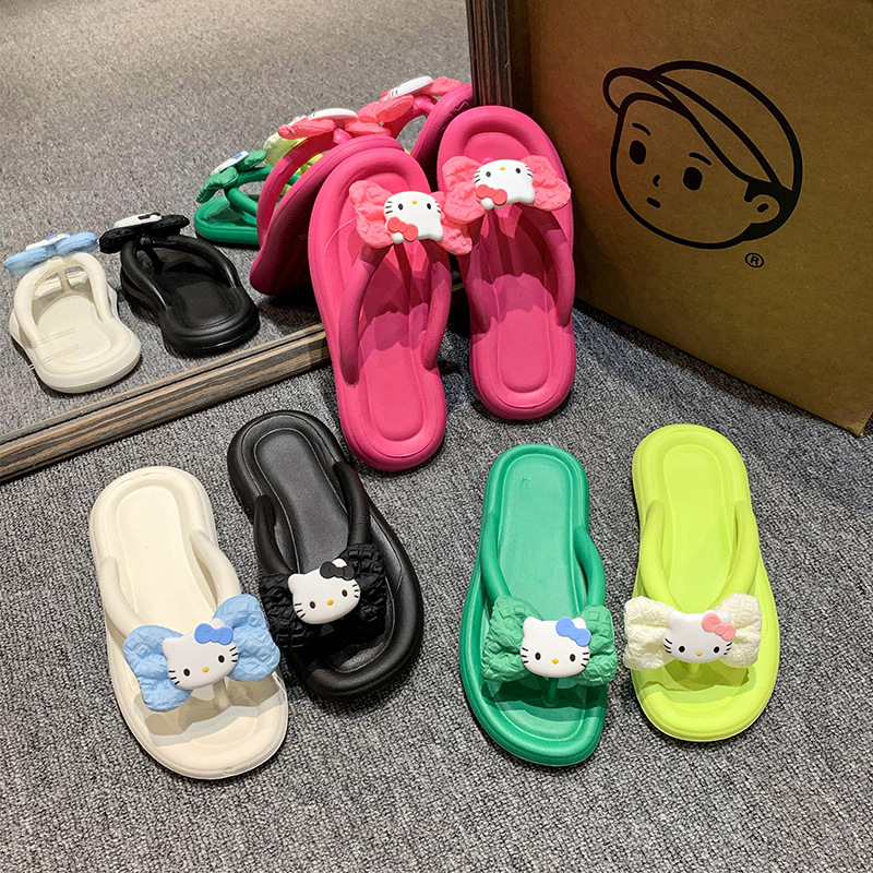 Summer dopamine flip-flops women's flat-bottomed beach slippers cute cat non-slip soft thick-bottomed sandals wholesale