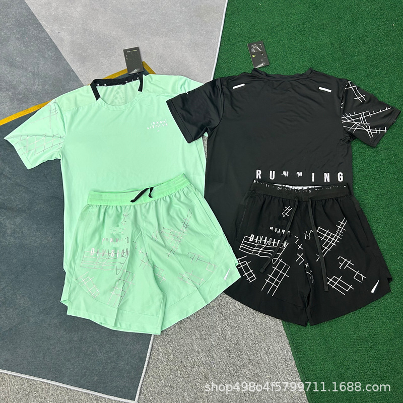 New Wholesale Sports Export Suits, Fitness Running Suits, Quick-Drying, Breathable, Sweat-Wicking, Casual Short-Sleeved Shorts, Men's Clothing