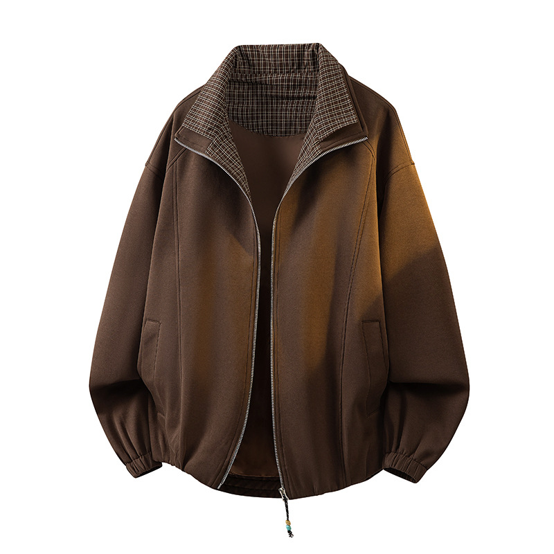 Fake Two-Piece Double-Collar Jacket for Men with Elasticated Inner Silhouette, 2026 Spring and Autumn New American-Style Trendy Brand Knitted Outerwear