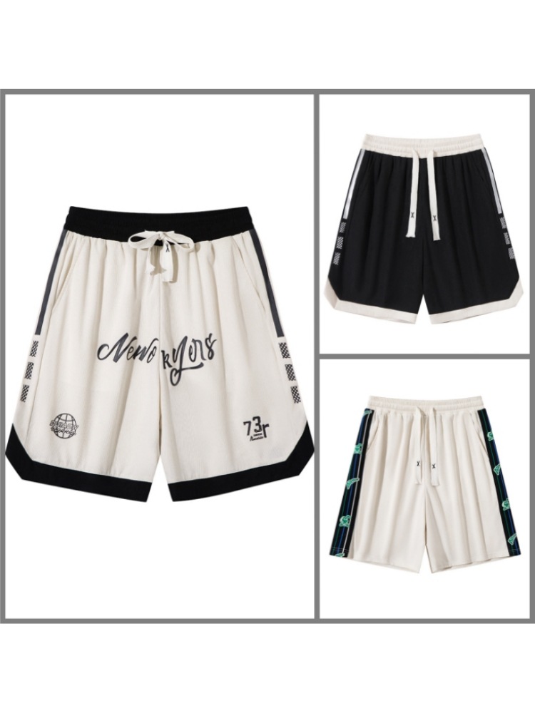 Cross-Border European Size Casual Sports Shorts for Men, Summer Loose American-Style Printed Five-Point Shorts, Sports Basketball Mid-Length Pants