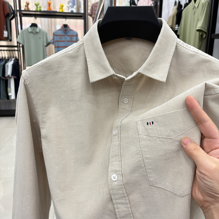 2025 Lapel Collar Men's Long Sleeve Shirt for Middle-Aged Men, New Autumn Casual Commuter Versatile Shirt, Direct Sale from Manufacturer