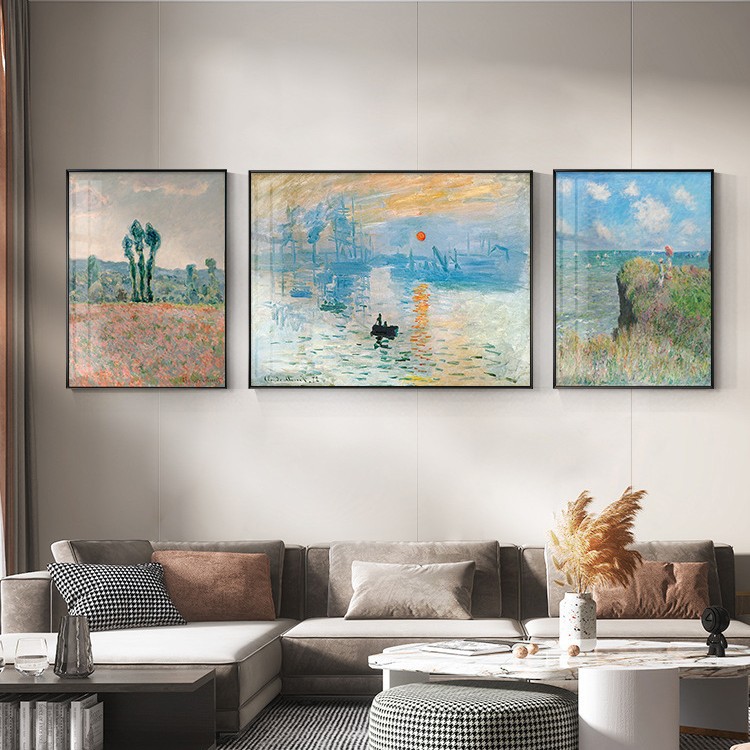 Sunrise Impressionist Monet Decorative Painting World Famous Painting Oil Painting Living Room Hanging Painting Abstract Sofa Background Wall Triptych