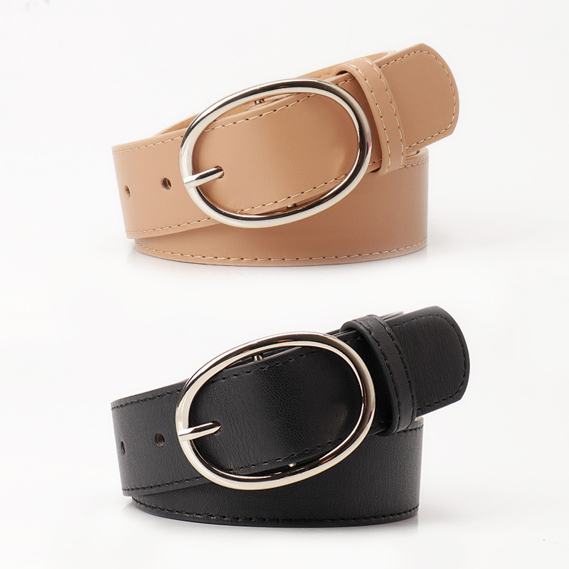 New Fashion All-match Oval Pin Buckle Women's Belt Simple Style High-grade Wide Belt Women's Decorative Jeans Belt