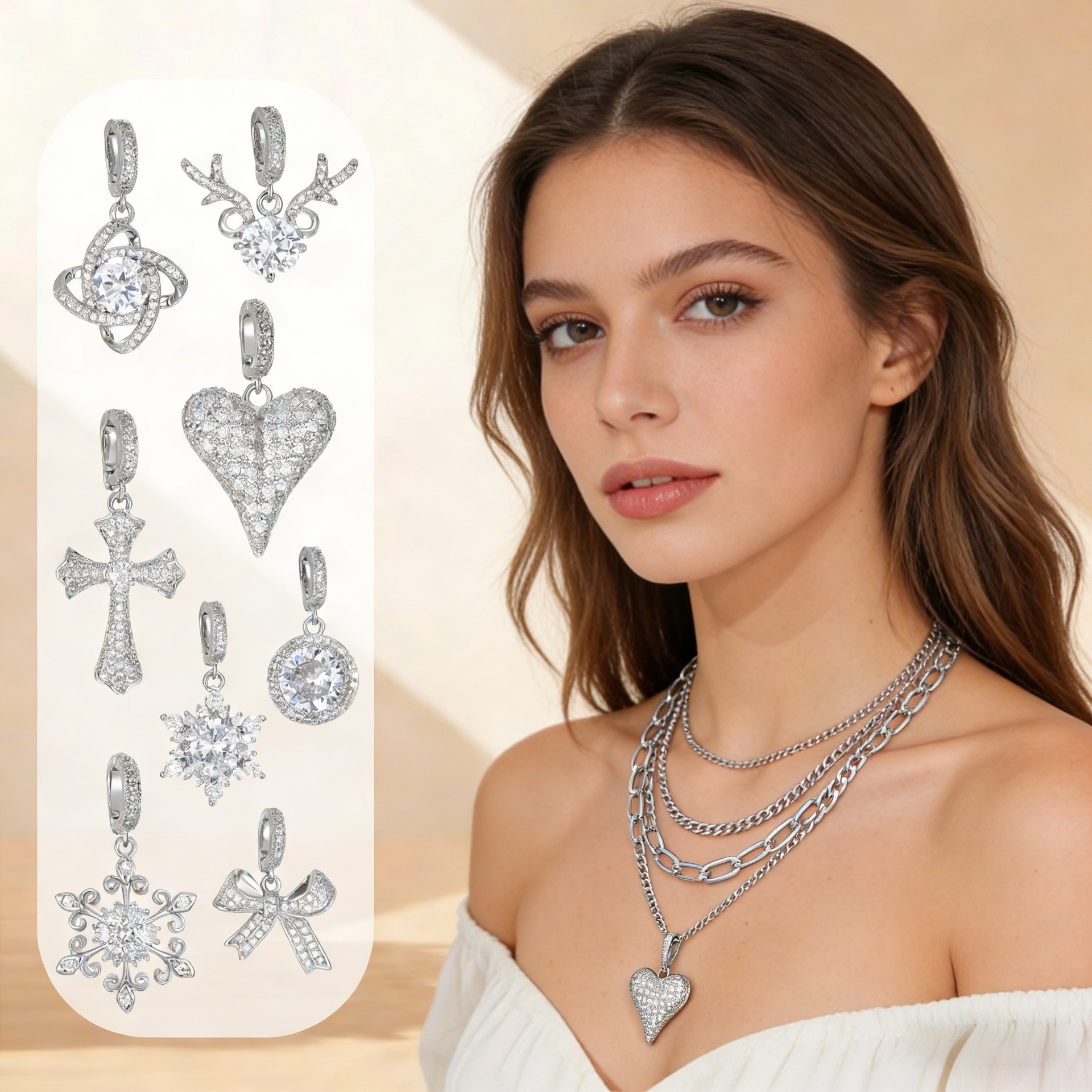 European and American Cross-Border Fashion Clavicle Chain, Light Luxury Three-Layer Chain Set, Decorative Chain Pendant Accessories, Jewelry Pendant Necklace